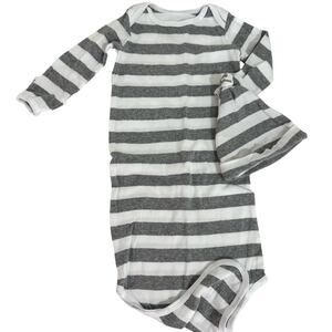 Okie Dokie Gray & White Striped Gown & Hat Bundle Size 3 Months